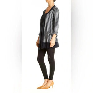 SPLENDID cardigan open front long sleeve button tabs 2 pockets navy white size L